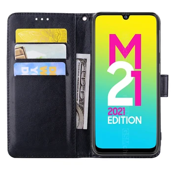 M21 Flip Deri Telefon Kılıfı İçin Samsung Galaxy M21 2021 Kapak Cüzdan Standı Manyetik Kart Etui Kitap Samsung M21 M 21 Çantası