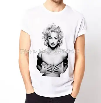 Madonna el moda benzersiz klasik pamuk erkekler yuvarlak yaka kısa kollu tişört