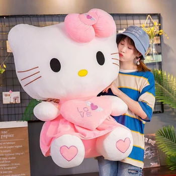 Marka Yeni Kawaii Hello Kedi peluş oyuncaklar Pembe İlmek Elbise Hayvan Kedi Bebek doldurulmuş oyuncak Süper Sevimli doğum günü hediyesi Çocuklar İçin