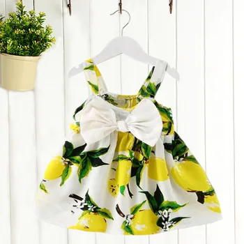 Marka Çocuklar Elbise Yaz Sinek Kollu Sundress Limon Desen Bebek Kız Moda Çocuk Giysileri Yılbaşı Hediyeleri