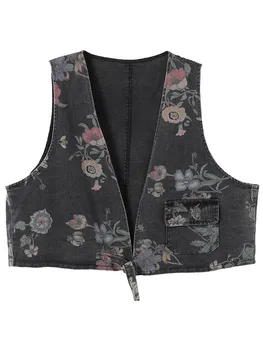 Max LuLu 2021 Yeni Japonya Tarzı Yeni Yaz Kadın Baskılı Çiçek kot Yelekler Bayanlar V Yaka Vintage Yelekler Kadın Gevşek Giysiler