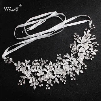 Miallo Moda Beyaz Çiçekler Kristal El Yapımı Kafa Bandı Düğün Saç Takı Aksesuarları Headpieces Prenses Tiaras ve Taç
