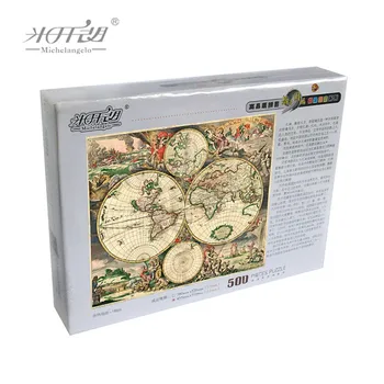 Michelangelo Ahşap Yapboz Bulmacalar 500 Adet Dünya Haritası Yıl 1689 eğitici oyuncak Dekoratif Resim Koleksiyonu Hediye