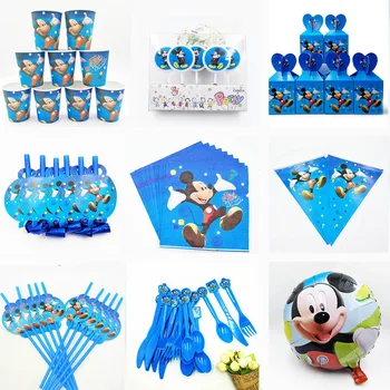 Mickey Mouse Doğum Günü Partisi Dekorasyon Malzemeleri Çocuklar olay parti masa örtüsü bardak tabak afiş erkek bebek duş anniversaire iyilik