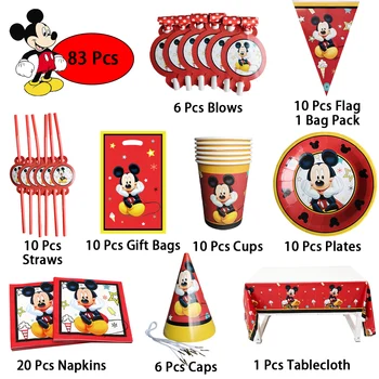 Mickey Mouse Parti Malzemeleri Seti Kağıt Tabak bardak peçete Masa Örtüsü Balon Doğum Günü Dekorasyon Sofra Seti 1 doğum günü çocuğu