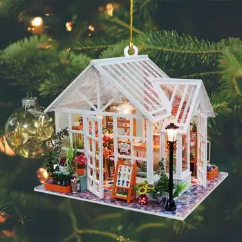 Mini Ev Akrilik Ev Yılbaşı Ağacı Süsleri Minyatür Yaratıcılık Ev Asılı Süsleme Rustik Kitaplık Dekor 2D