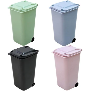 Mini Masaüstü çöp tenekesi Plastik çöp kutuları kapaklı Ev Temiz Çöp Masası Pratik Alışveriş Merkezi Makas Kalem Ofis Malzemeleri