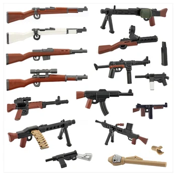 MOC Askeri Silahlar Silah Aksesuar Yapı Taşları İki Renkli Tüfek Tabanca Modeli Aksesuarları DIY Askerler Aksesuar Tuğla Oyuncaklar