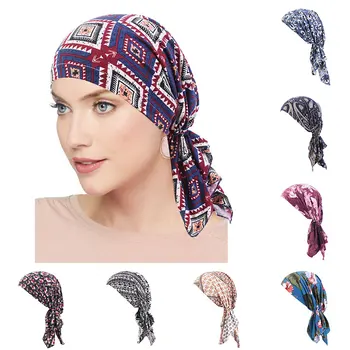 Moda Baskılı Türban Şapka Pamuk Baotou Kap Müslüman Streç başörtüsü Türban Kaput Kadın İç Hicap Kemoterapi Underscarf