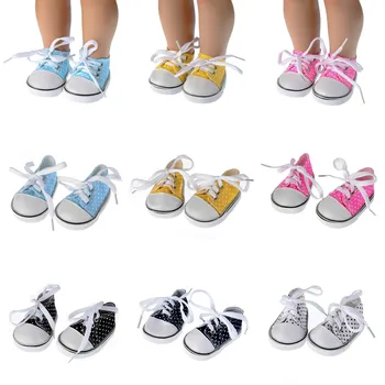 Moda Düz Renk Nokta Bebek kanvas ayakkabılar Dantel-up Sneakers Ayakkabı 18 inç Bebekler İçin 43cm Bebek Bebek 1/3 BJD Bebek Aksesuarları