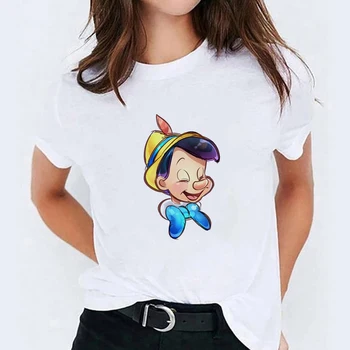 Moda Pinokyo Baskı T Shirt Kadınlar İçin Yeni Yaz Harajuku Unisex Tshirt Rahat T-Shirt Komik Bayanlar Üst Tee