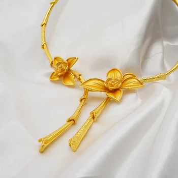 Moda takı Setleri Altın Renk Çiçek Takı Setleri afrika kadın kolye düğün takısı için yeni tasarım
