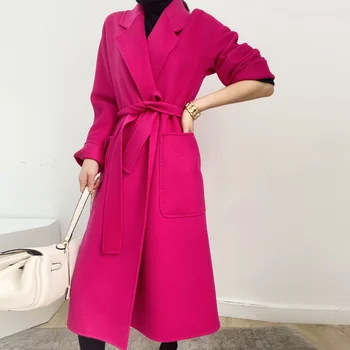 Moda Çift taraflı Yün Ceket 2022 Sonbahar Ve Kış Yeni Kore Versiyonu Mizaç İnce Uzun Yün Ceket Kadın