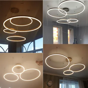 Modern 5 Halka LED kolye ışıkları Kısılabilir Altın Siyah Kahverengi Yatak Odası Oturma Yemek Odası Avize Ev Dekor Aydınlatma Armatürü