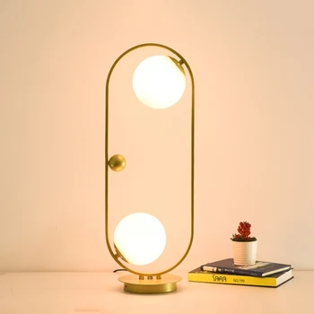 Modern ev art deco masa lambası başucu lambası 2 cam ay lambası metal altın led masa lambası çalışma masası ışık ofis okuma için