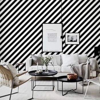 Modern Klasik Siyah ve Beyaz Çapraz Çizgili PVC Kalınlaşmak Baskılı Duvar Kağıdı Rulo Yatak Odası Oturma Odası için Mağaza Duvar Dekorasyonu
