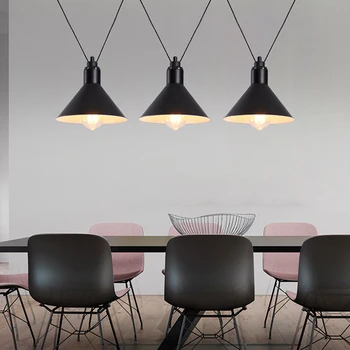 Modern LED avize demir E27 taban endüstriyel asılı ışık oturma odası restoran dükkanı siyah çift hat kolye ışık dekor