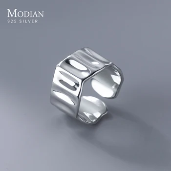 Modian 925 Ayar Gümüş Moda Hollow Out Kare İstiflenebilir Ayarlanabilir Parmak Yüzük Kadınlar İçin Yıldönümü Güzel Takı Hediyeler