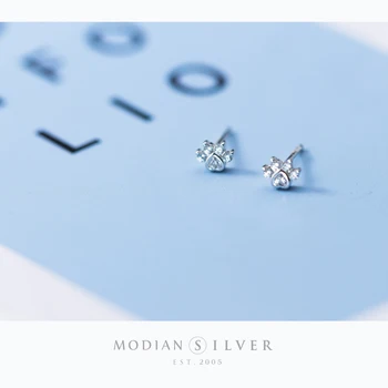 Modian 925 Ayar Gümüş Sevimli Küçük Temizle CZ Kedi Pençe Saplama Küpe Kadınlar için Hipoalerjenik Parti Güzel Gümüş Takı