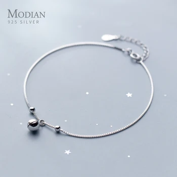 Modian Sevimli Bells Küçük Top Anklect Kadınlar için Moda 925 Ayar Gümüş Link Zinciri Halhal Japon Tarzı Güzel Takı Hediye