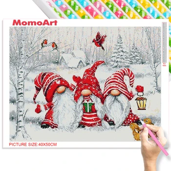 MomoArt 5D DİY Elmas Boyama Kış Cüce Mozaik Sanatı Yeni Elmas Nakış Manzara Çapraz dikiş kitleri noel hediyesi