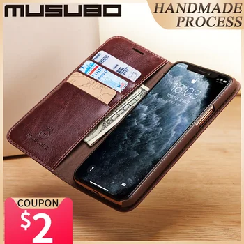 Musubo Kart iphone için kılıf 11 Pro Max Hakiki açılır deri kılıf 13 Pro Fundas Lüks iPhone Xs İçin XR 8 7 6 Artı Cüzdan Coque