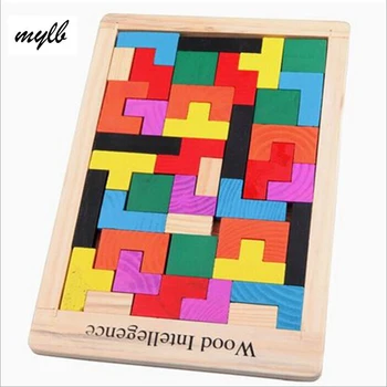 Mylb Renkli Ahşap Zeka Tangram Bulmaca Tetris Ön Magination Entelektüel çocuk eğitici oyuncak İçin Oyun Bebek
