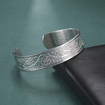 Myshape Viking Celtics Düğüm Hayat Ağacı Yggdrasil paslanmaz çelik bilezik Erkek Kadın Manşet Bileklik İskandinav Odin Thor İskandinav Takı