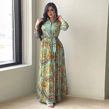 Müslüman Abayas Kadınlar için baskılı uzun elbise Kaftan Gömlek Elbise Dubai Türkiye Giyim Kaftan Marocain Abiye İslam Giyim