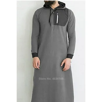 Müslüman Elbise İslam Giyim Erkekler Pakistan Robe Suudi Arabistan Hodded Giyim Dubai Uzun Kollu Katı Abaya Erkek Thobe Kaftan