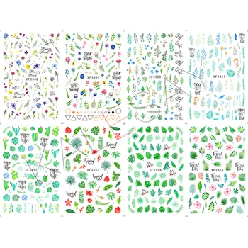 Nail Art Etiketler Yeşil Doğa Manikür Çivi Tasarım Çıkartması Geri Tutkal Dekorasyon Bitki Yaprak Nail Art Çıkartmaları Sticker Dekor