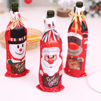Navidad Baskı şarap şişesi seti Noel Süslemeleri Ev Mutfak Otel İçin Yeni Yıl Dekorasyon Şampanya noel baba şapkaları kap
