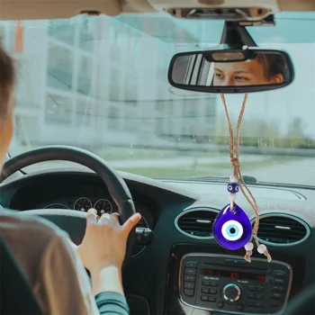 Nazar Lacivert Asılı Araba Charm Süs Aksesuarı Dikiz Aynası Cam Nimet Süs Yansıtacak Negatif Enerji