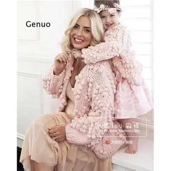 New2021 Aile Eşleştirme Anne ve Kızı El Yapımı Kazak Hırka Anne Kızı Sıcak Kazak Dış Giyim Palto Triko Kıyafetler