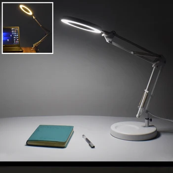 NEWACALOX 2 İn 1 USB LED masa lambası İşıklı Büyüteç ile 5X Gerçek Cam Lens Ayarlanabilir Salıncak Kolu masa lambası Yakın Çalışma için