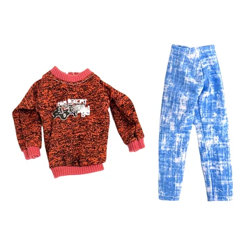 NK 1 Adet Erkek Bebek Kıyafet Moda Kırmızı Gömlek + Mavi Pantolon gündelik giyim Giysileri Ken Bebek 1/6 oyuncak bebekler bebek oyuncakları