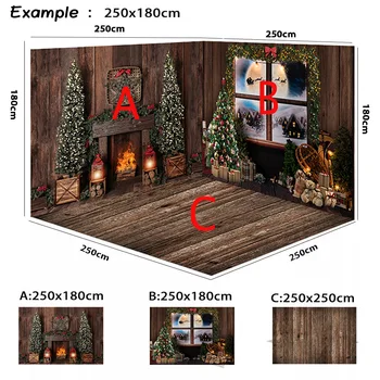 Noel 3D Odası Doğum Günü Portre Zemin Stüdyo Kış Şömine Penceresi Gece Arka Plan Hediyeler Noel Ağacı Çorap Photocall