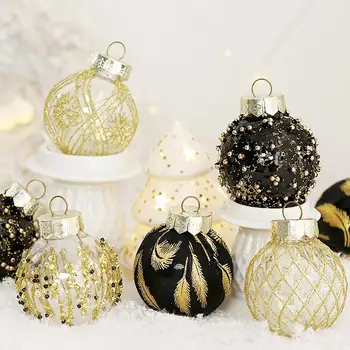Noel Ağacı Topları Pırıltılı Noel Top Süsler Kırılmaz PVC 2.36 inç / 6 cm Dekoratif Noel Topları Siyah Altın