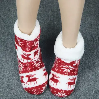 Noel Elk Kapalı Çorap Yetişkin Ev Terlik Kadın Kış Kat Ayakkabı Ayakkabı Sıcak Kürk Slaytlar Bayanlar Peluş Terlik