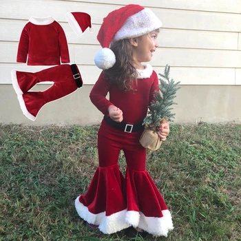 Noel Kostümleri Noel Baba Cosplay Kız Erkek Çocuklar İçin Kadife 3 ADET Kırmızı Yeşil