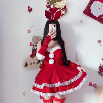 Noel Noel Noel Baba Tavşan Kız Cosplay Porno Kadınlar Seksi İç Çamaşırı Kostüm Kırmızı Straplez Mini Elbise Anime Kostümleri