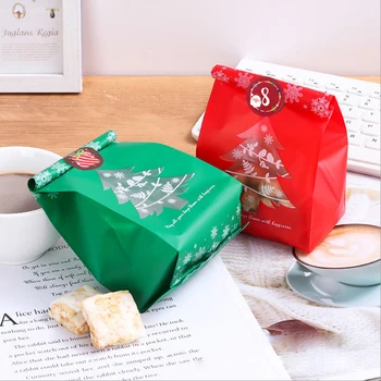Noel Plastik Şeker Çanta hediye kesesi Noel Ağacı Kar Tanesi Ambalaj Çanta Noel Düğün Parti Dekor hediye keseleri Mühür Çıkartmalar