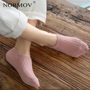 NORMOV 5 Çift Tekne Çorap Kawaii Yaz Kadın Görünmez Kaymaz Ayak Bileği Düşük Kadın Pamuk Tekne Çorap Nefes Calcetines Çorap Seti