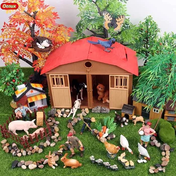 Oenux Simülasyon Ev Dekorasyon Büyük Akçaağaç Meyve Ağaçları Çiftlik Evi Çit Çim Düzeni Peyzaj Aksesuar Hayvanlar Modeli Çocuk Oyuncakları