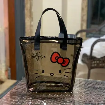 Orijinal Sanrio Hello Kitty şeffaf Çanta Kawaii sevimli Ins popüler çanta yumuşak 2022 Yeni yaz Rahat Moda bayan çantası