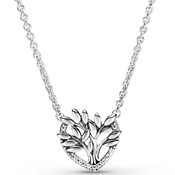 Otantik 925 Ayar Gümüş Anlar Kalp Aile Ağacı Kristal Kolye İle Kadınlar İçin Boncuk Charm Dıy moda takı