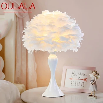 OULALA Modern Masa Lambası LED Yaratıcı Tasarım Moda Beyaz Tüy masa ışığı Ev Oturma Odası için Kız Yatak Odası Başucu Dekor