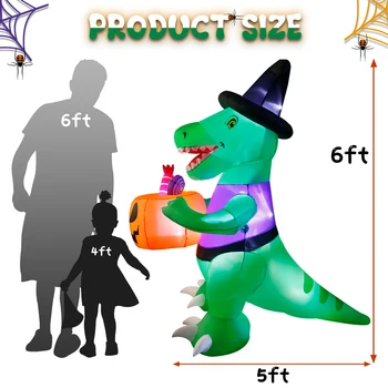 OurWarm 2023 Yeni Cadılar Bayramı Şişme Dekor Trick Or Treat Dinozor Kabak cadı şapkası led ışık Su Geçirmez Açık Yard Oyuncaklar