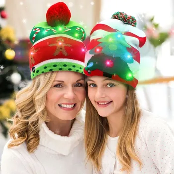 OurWarm led ışıklı yılbaşı ağacı Şapka Light Up Örme Şapka Çocuk Yetişkin için Çirkin noel kazağı Noel Bere Yeni Yıl 2019