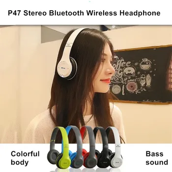 P47 kablosuz kulaklıklar Bluetooth Stereo Müzik Kulaklık Taşınabilir Katlanır Oyun mikrofonlu kulaklık USB Adaptörü FM Destek TF Kart